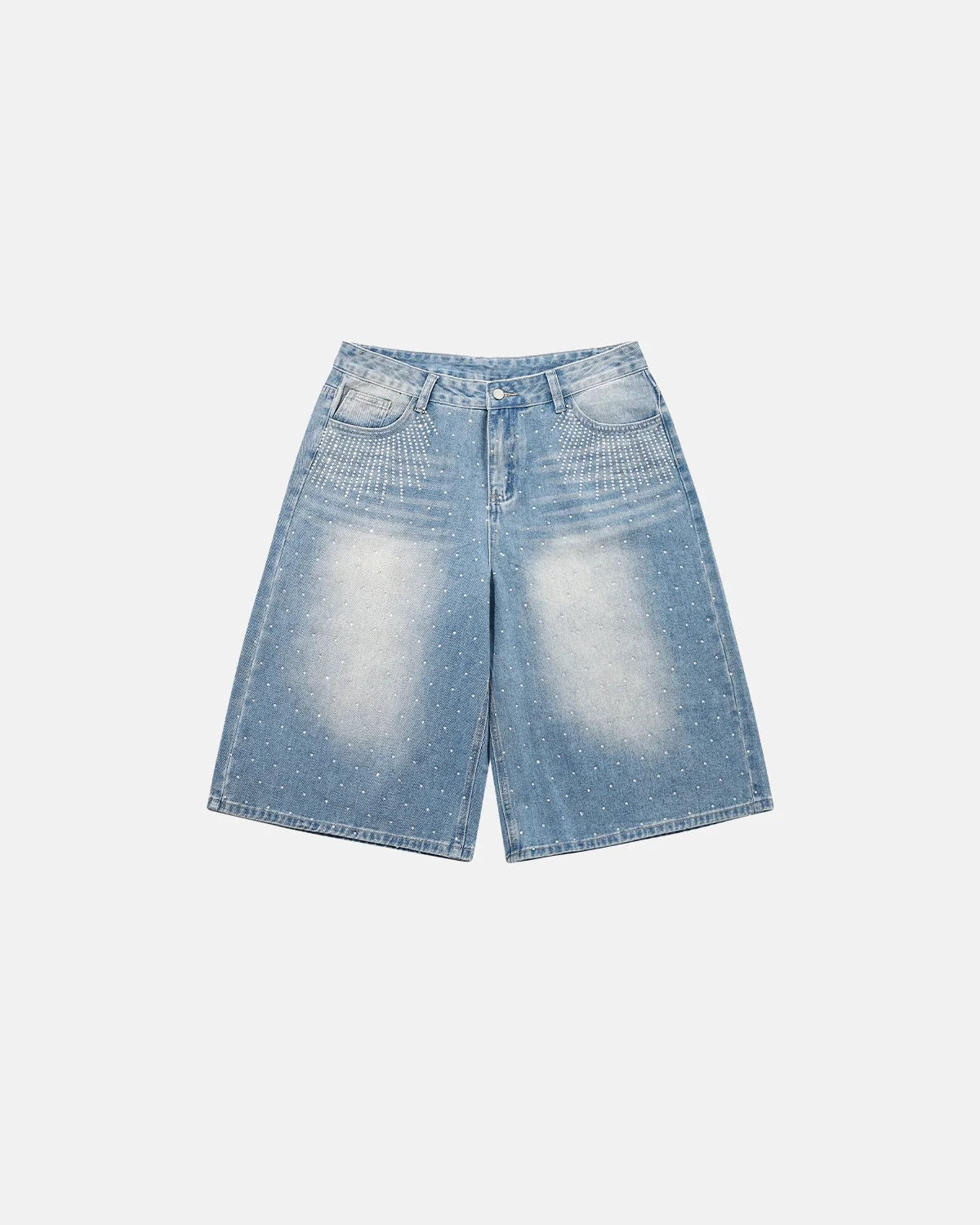 Omygoods Rhinestone Baggy Jeans Shorts