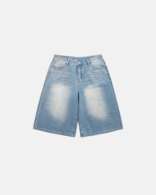 Omygoods Rhinestone Baggy Jeans Shorts
