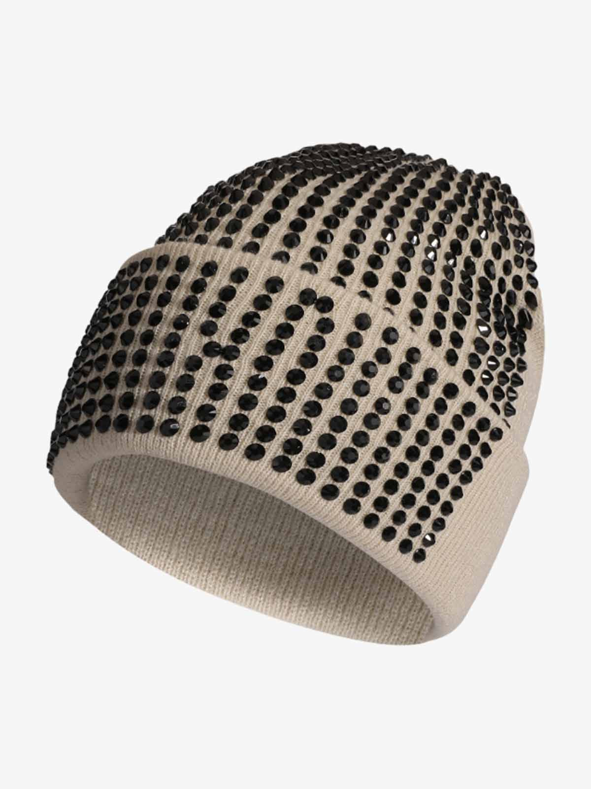 Omygoods Rhinestone Embellished Ribbed Knit Beanie Hat