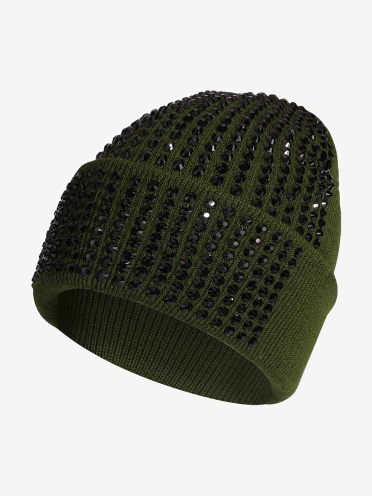 Omygoods Rhinestone Embellished Ribbed Knit Beanie Hat