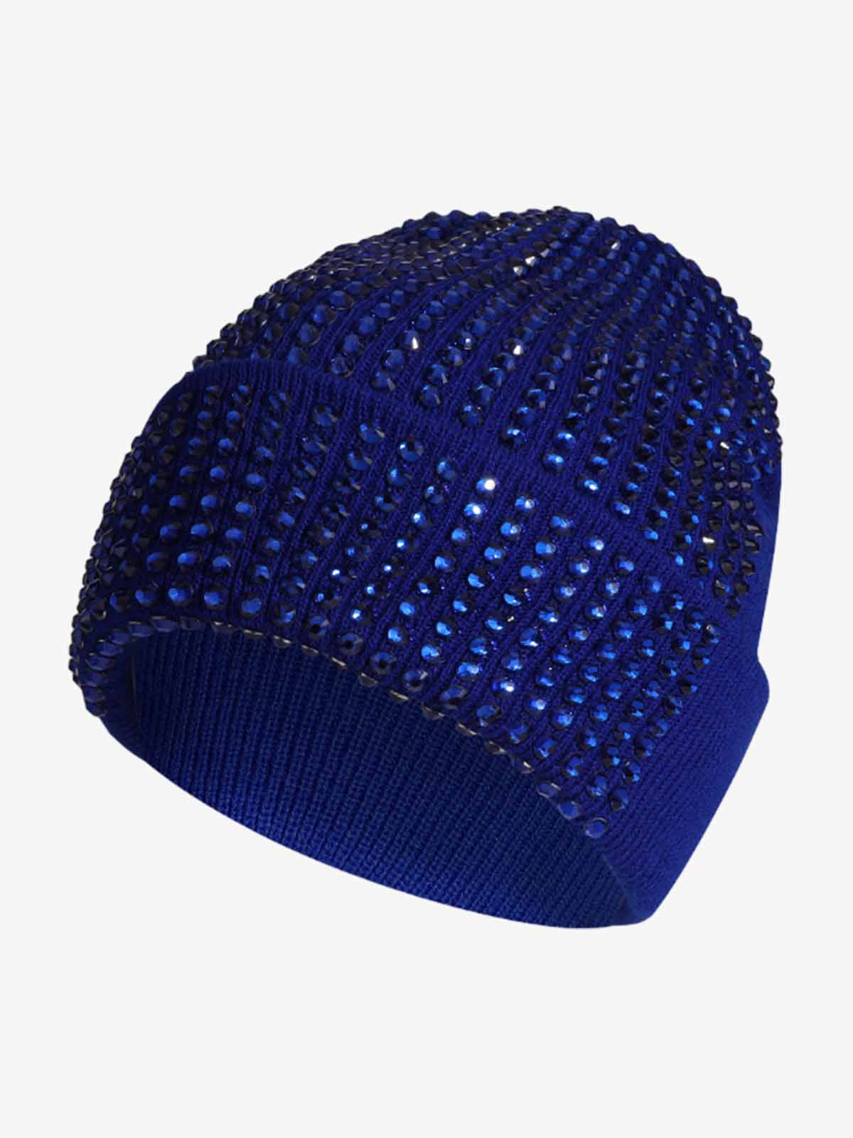 Omygoods Rhinestone Embellished Ribbed Knit Beanie Hat
