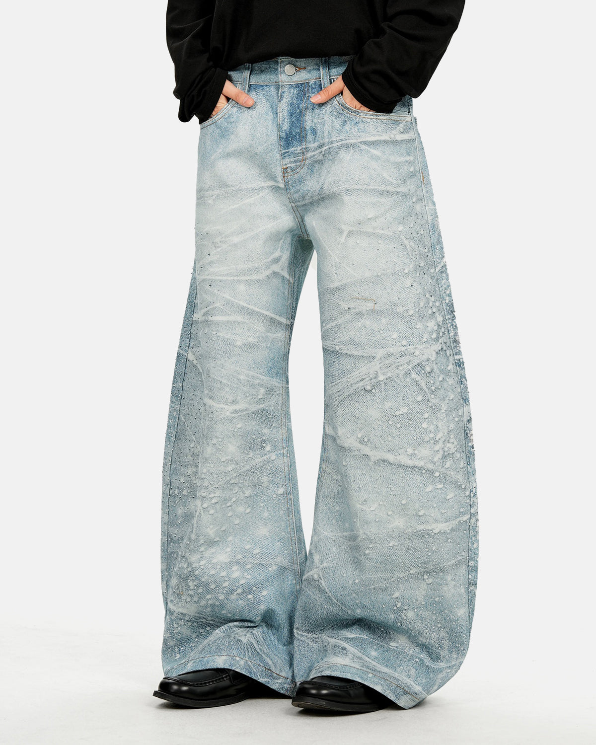 Omygoods Rhinestone Lightning Baggy Barrel Jeans