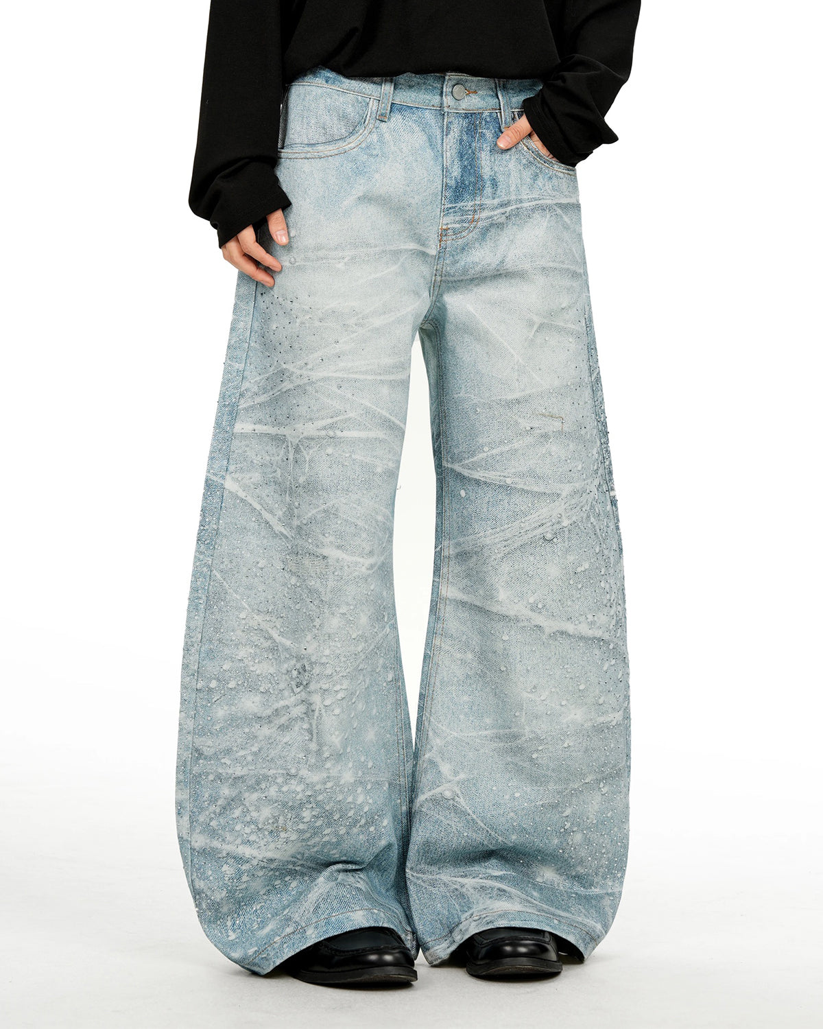 Omygoods Rhinestone Lightning Baggy Barrel Jeans