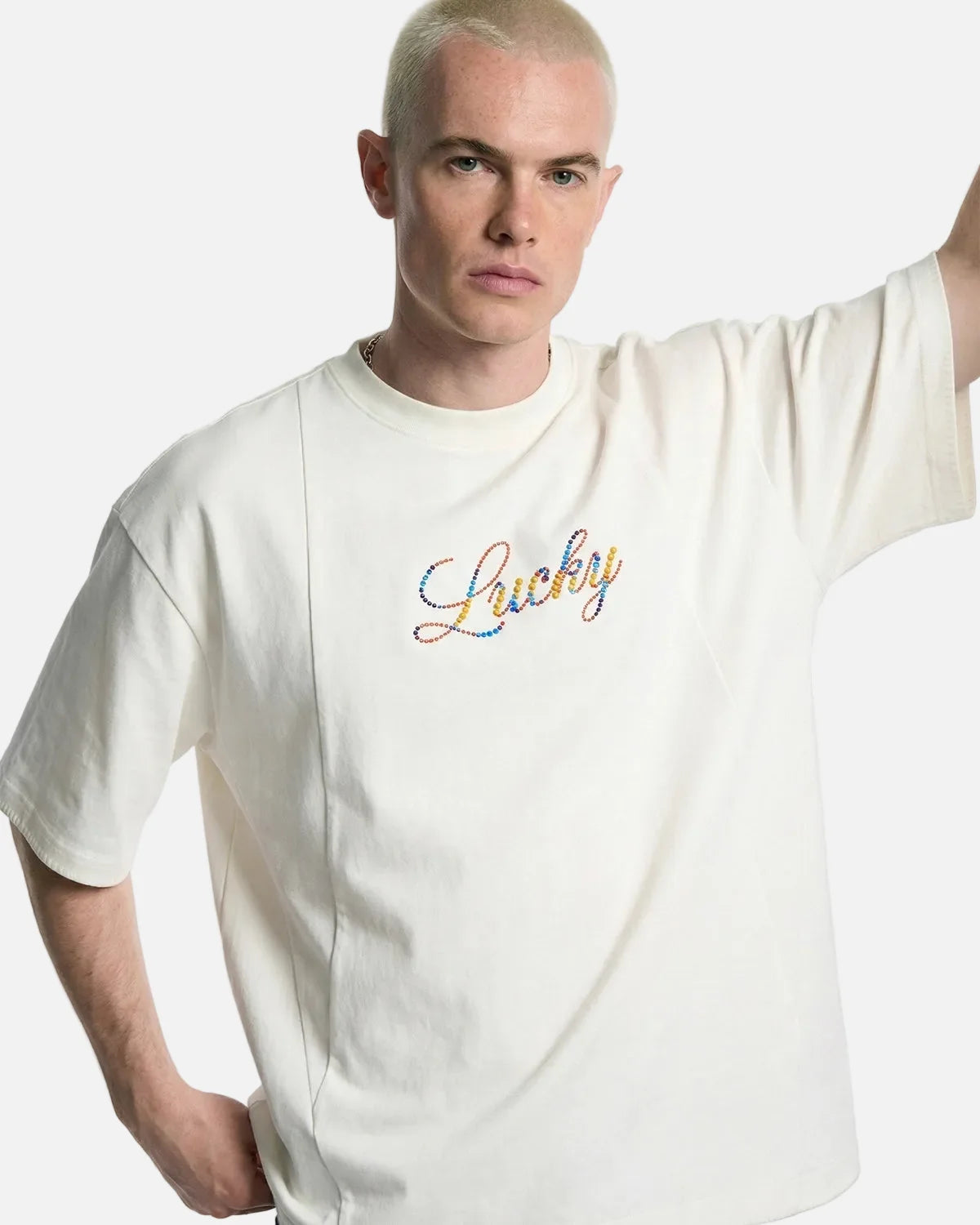 Omygoods Rhinestone Lucky Graphic Oversized Tee