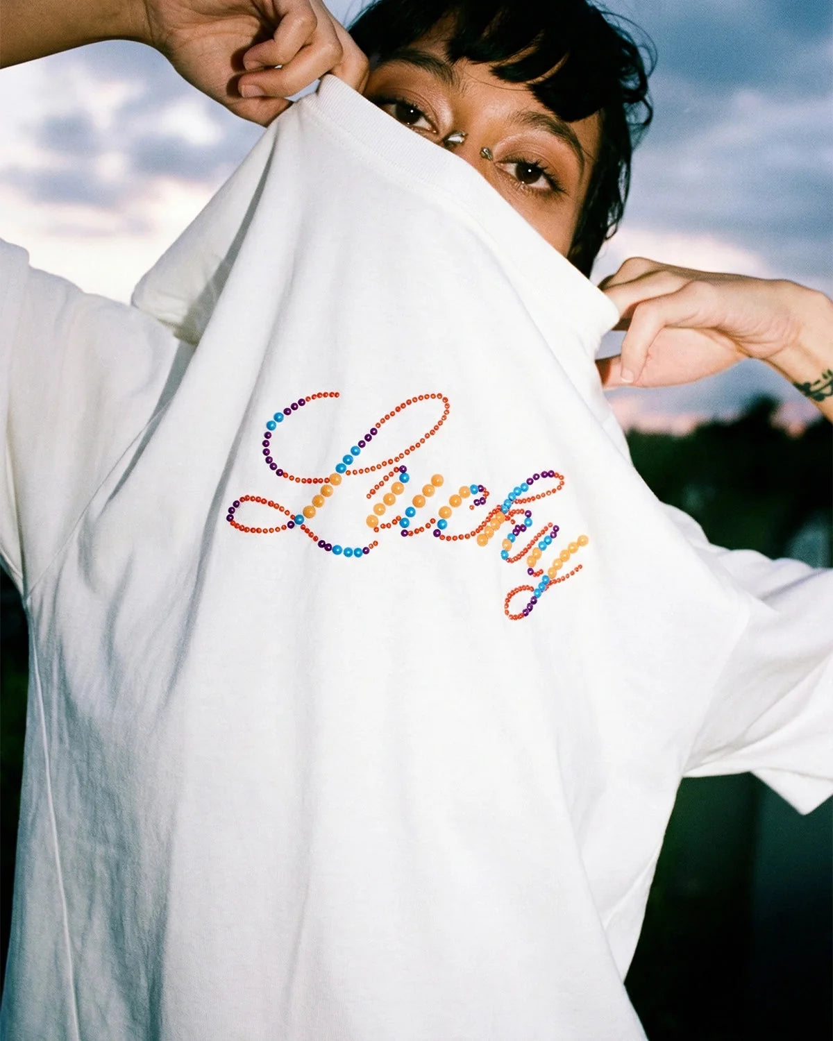Omygoods Rhinestone Lucky Graphic Oversized Tee