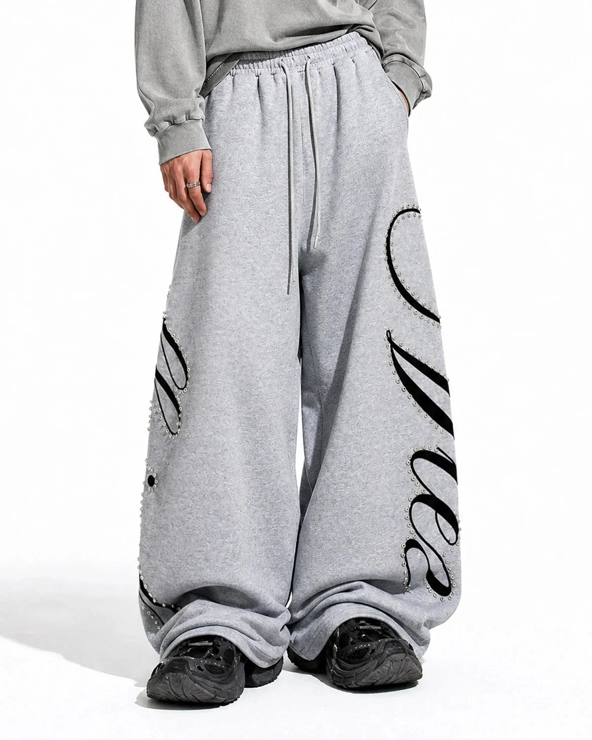 Omygoods Rhinestone Script Baggy Sweatpants