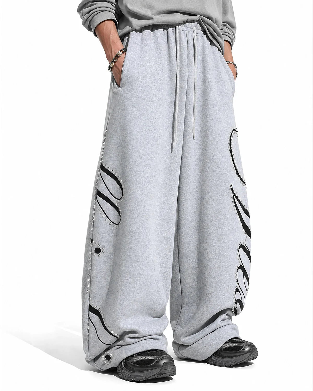 Omygoods Rhinestone Script Baggy Sweatpants