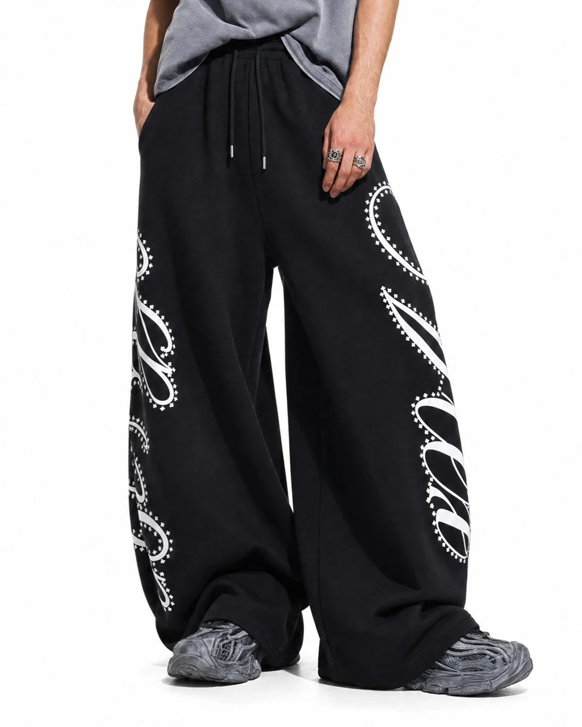 Omygoods Rhinestone Script Baggy Sweatpants