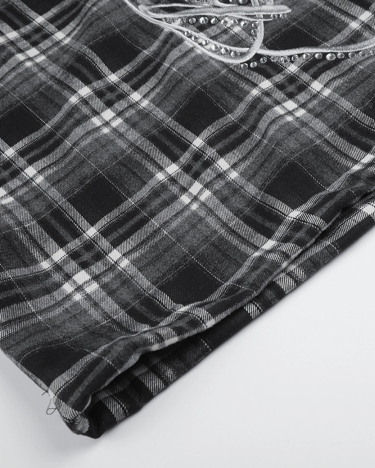 Omygoods Rhinestone Script Plaid Barrel Pants