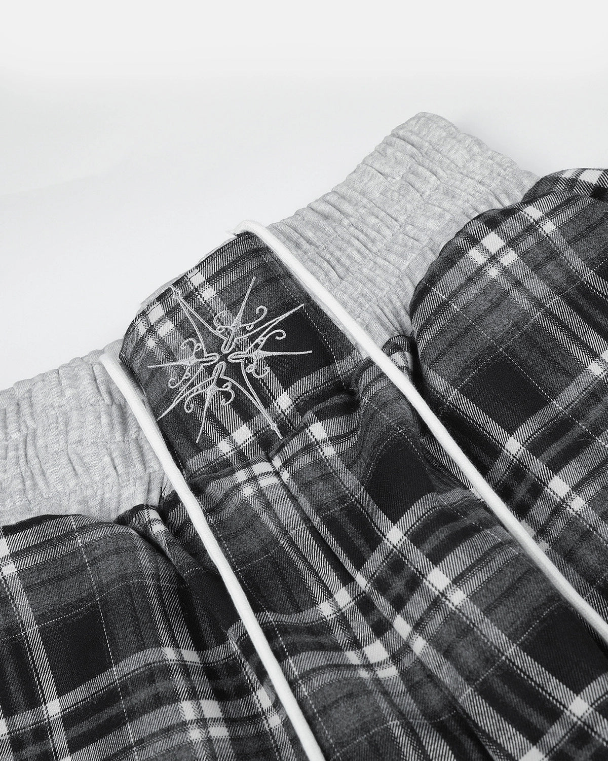 Omygoods Rhinestone Script Plaid Barrel Pants