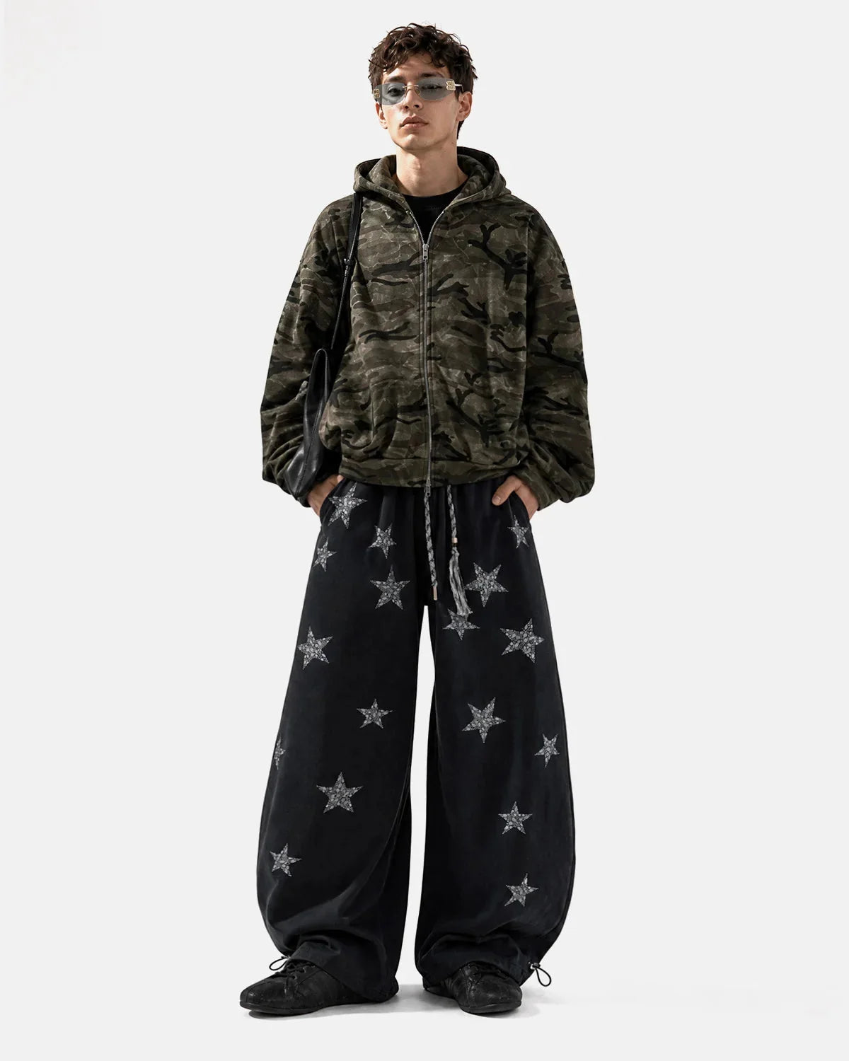 Omygoods Rhinestone Star Barrel Sweatpants