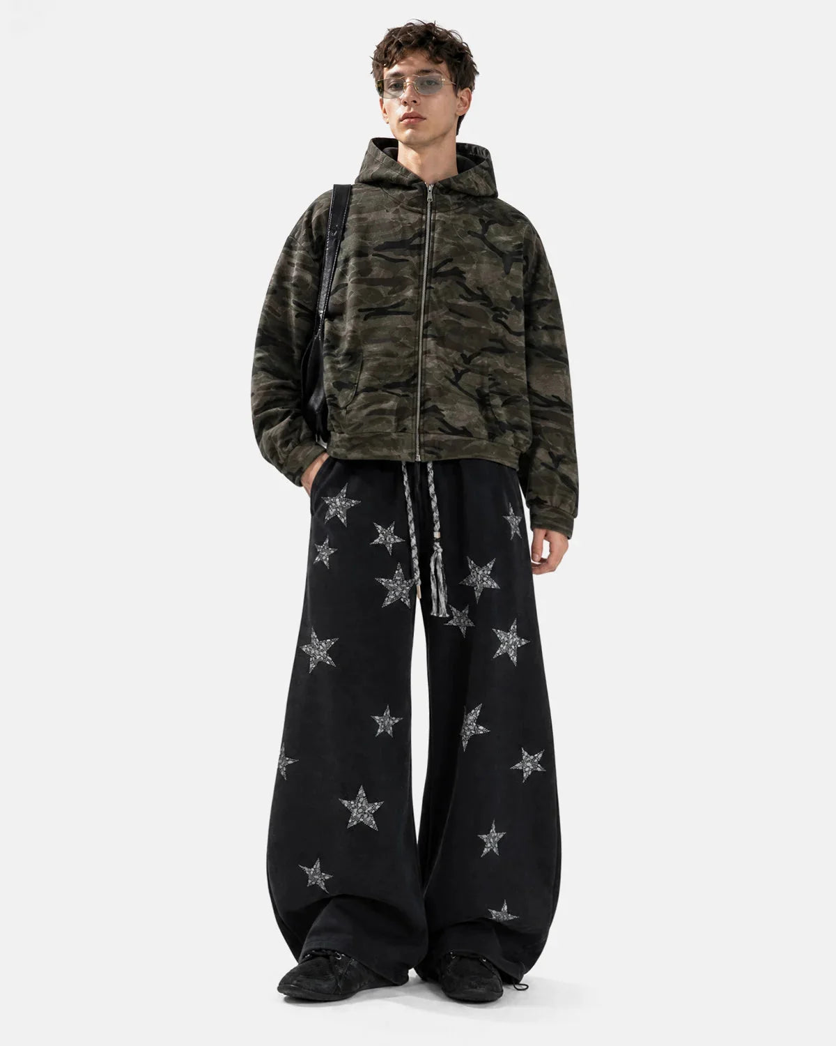 Omygoods Rhinestone Star Barrel Sweatpants
