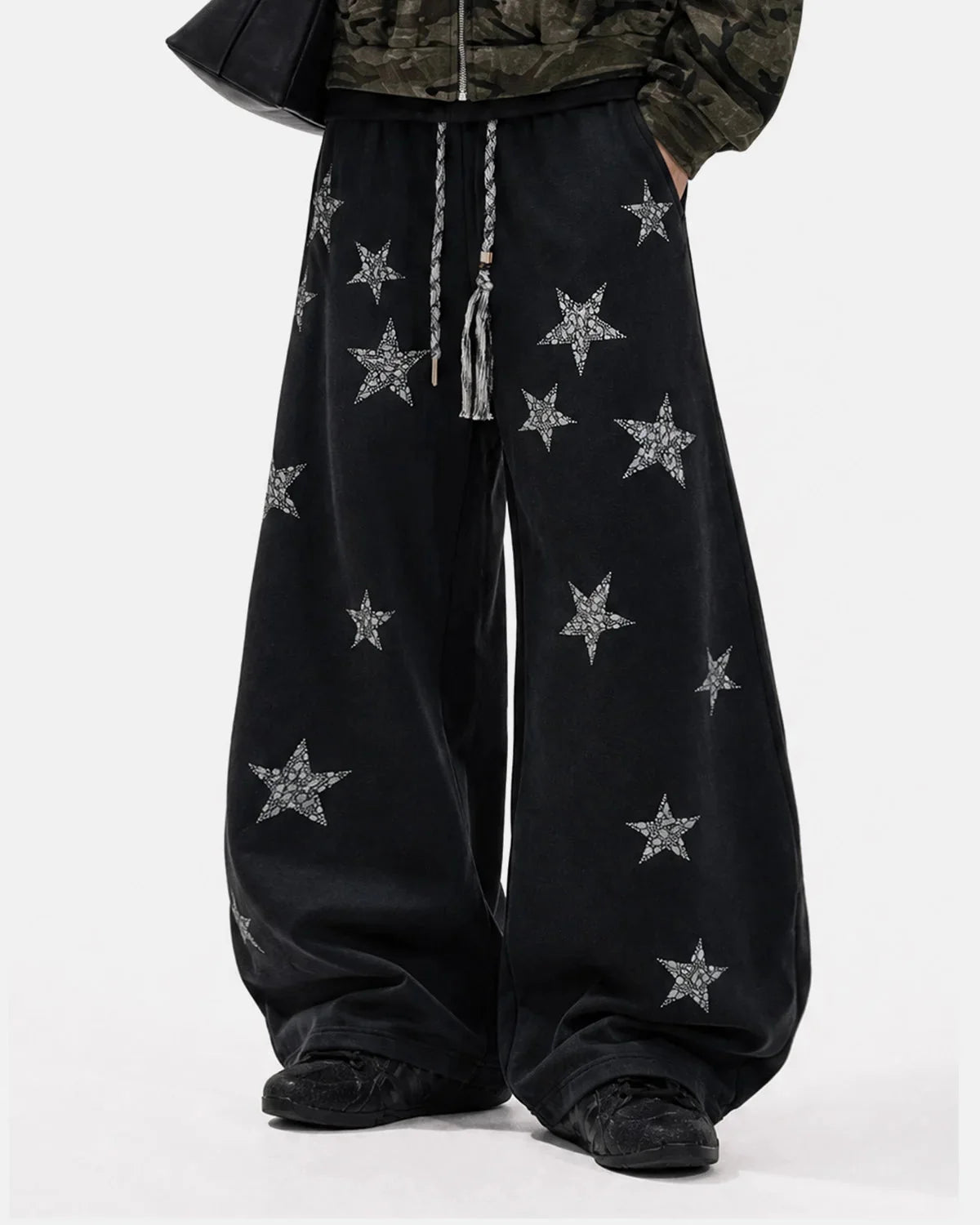 Omygoods Rhinestone Star Barrel Sweatpants