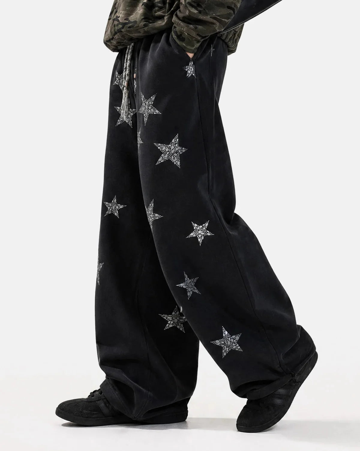 Omygoods Rhinestone Star Barrel Sweatpants