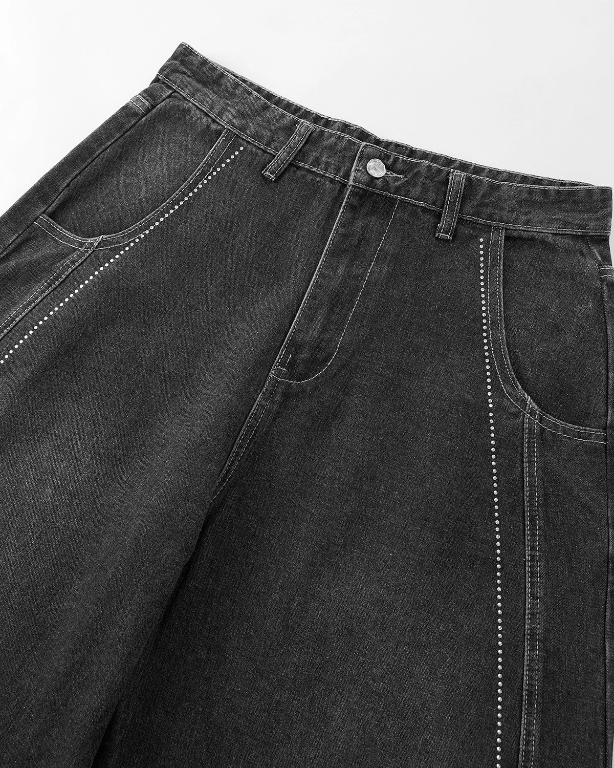 Omygoods Rhinestone Stitching Barrel Jeans