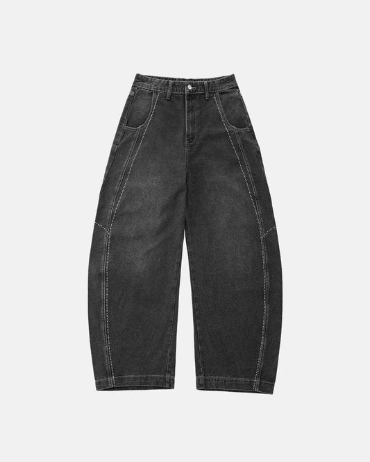 Omygoods Rhinestone Stitching Barrel Jeans