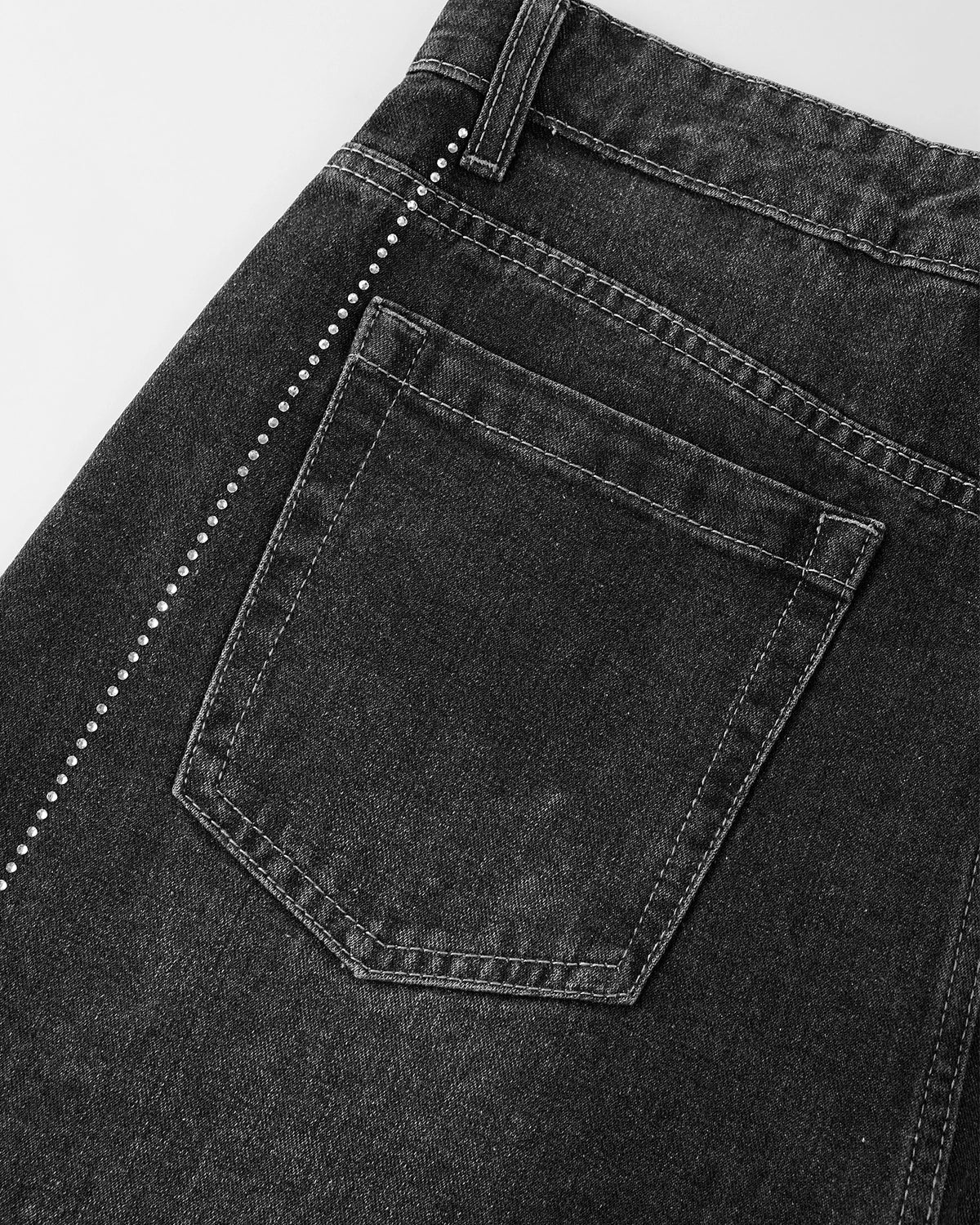 Omygoods Rhinestone Stitching Barrel Jeans