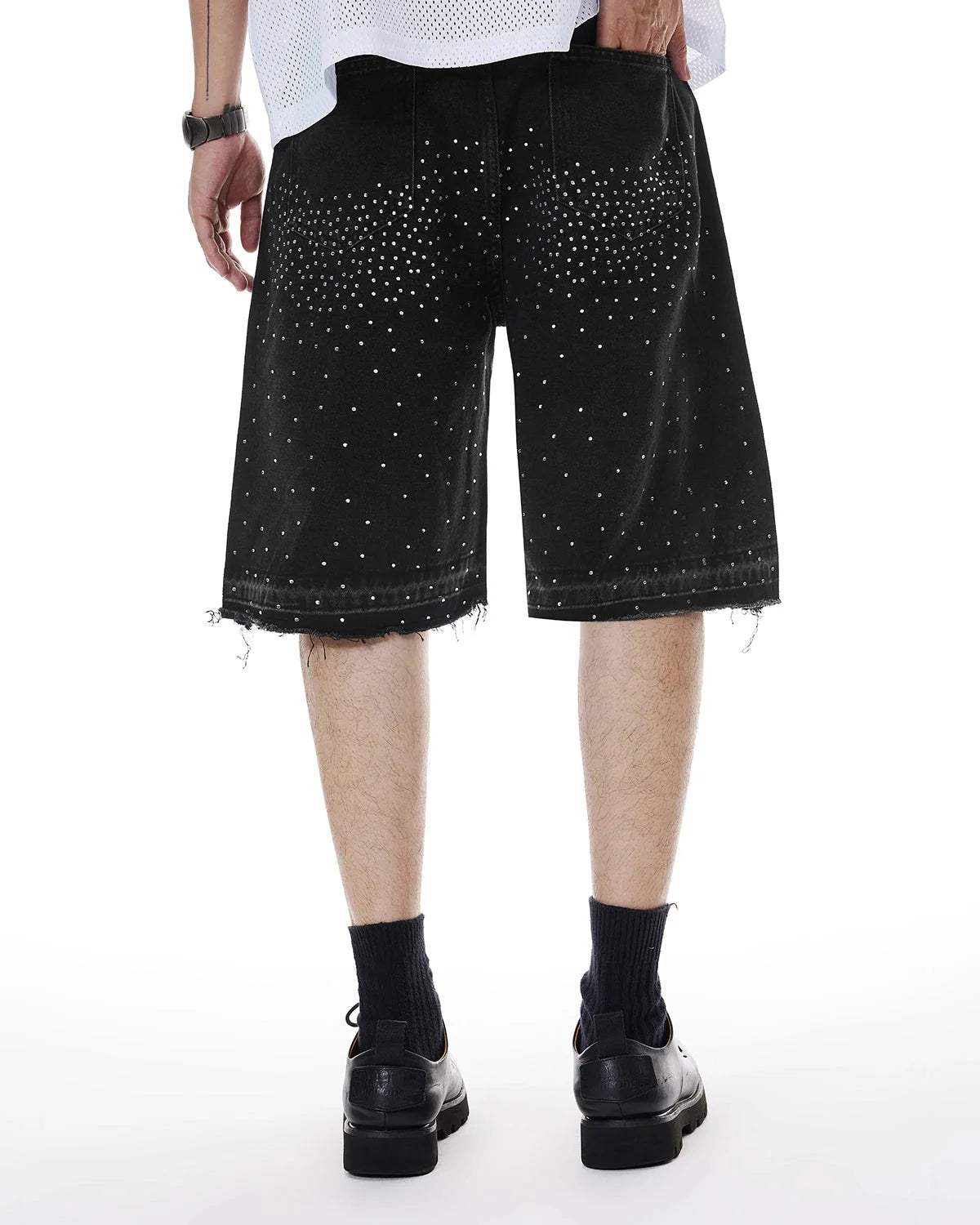 Omygoods Rhinestone Straight Leg Jorts