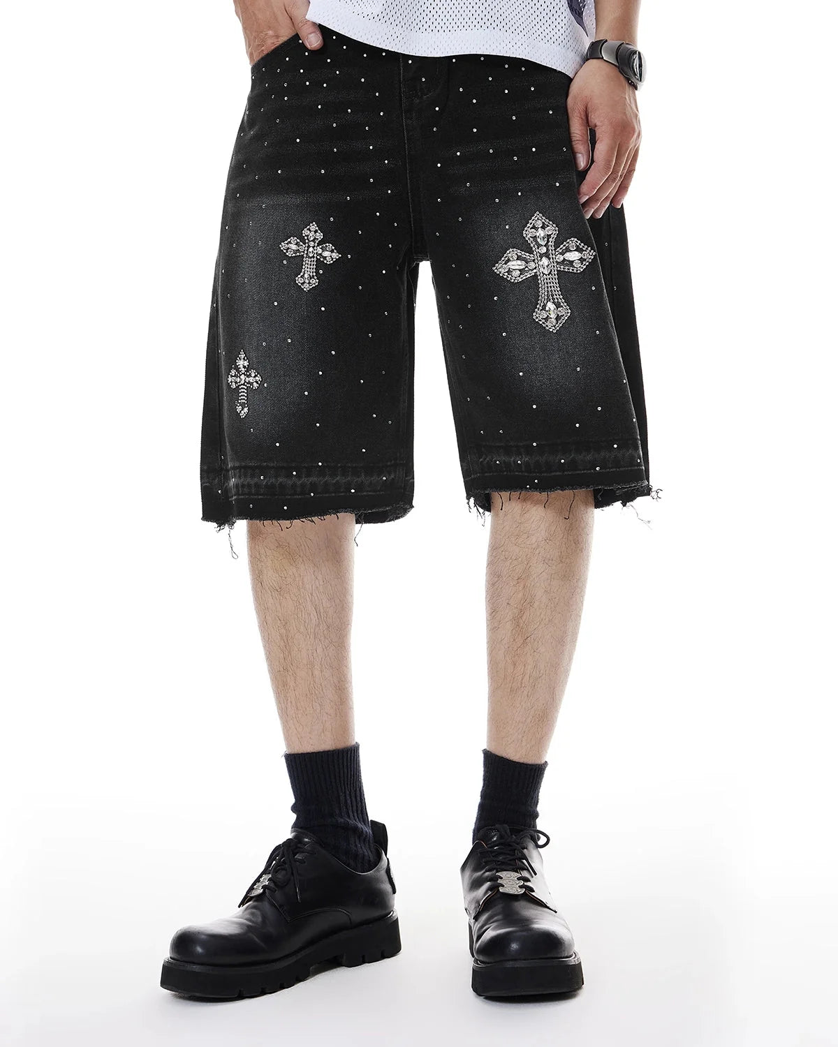 Omygoods Rhinestone Straight Leg Jorts