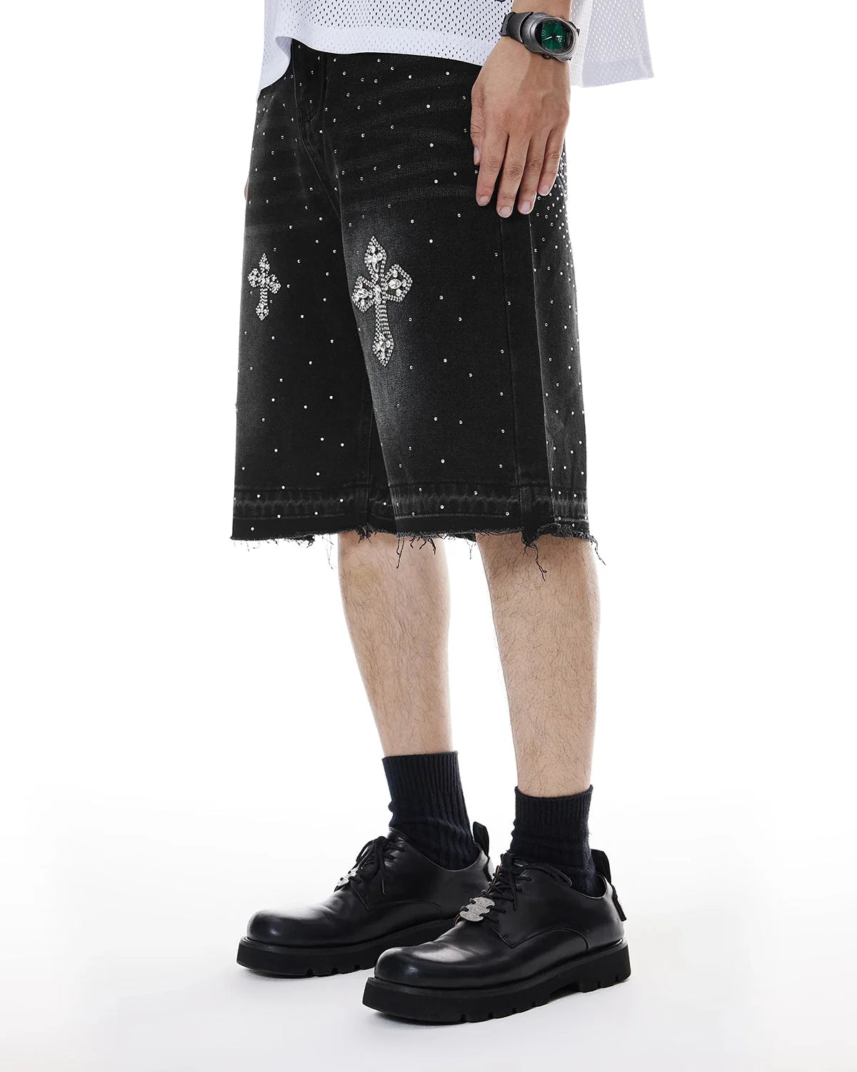 Omygoods Rhinestone Straight Leg Jorts