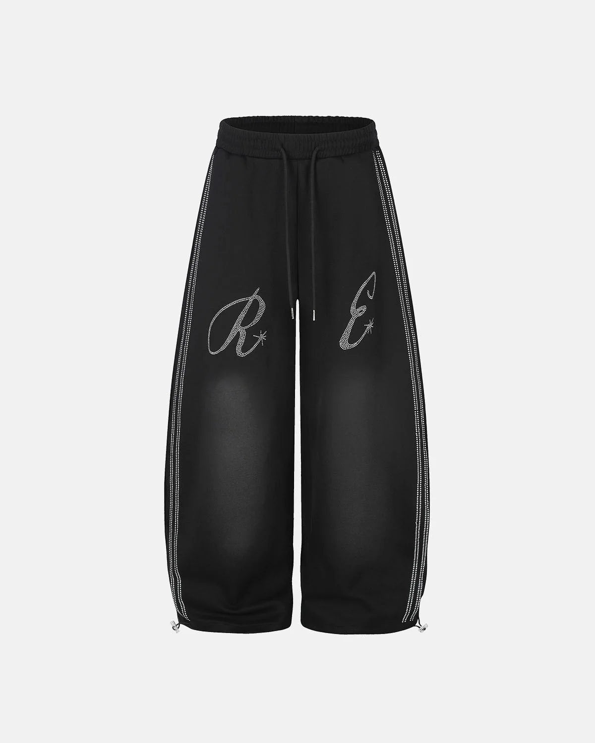 Omygoods Rhinestone Stripe Barrel Sweatpants