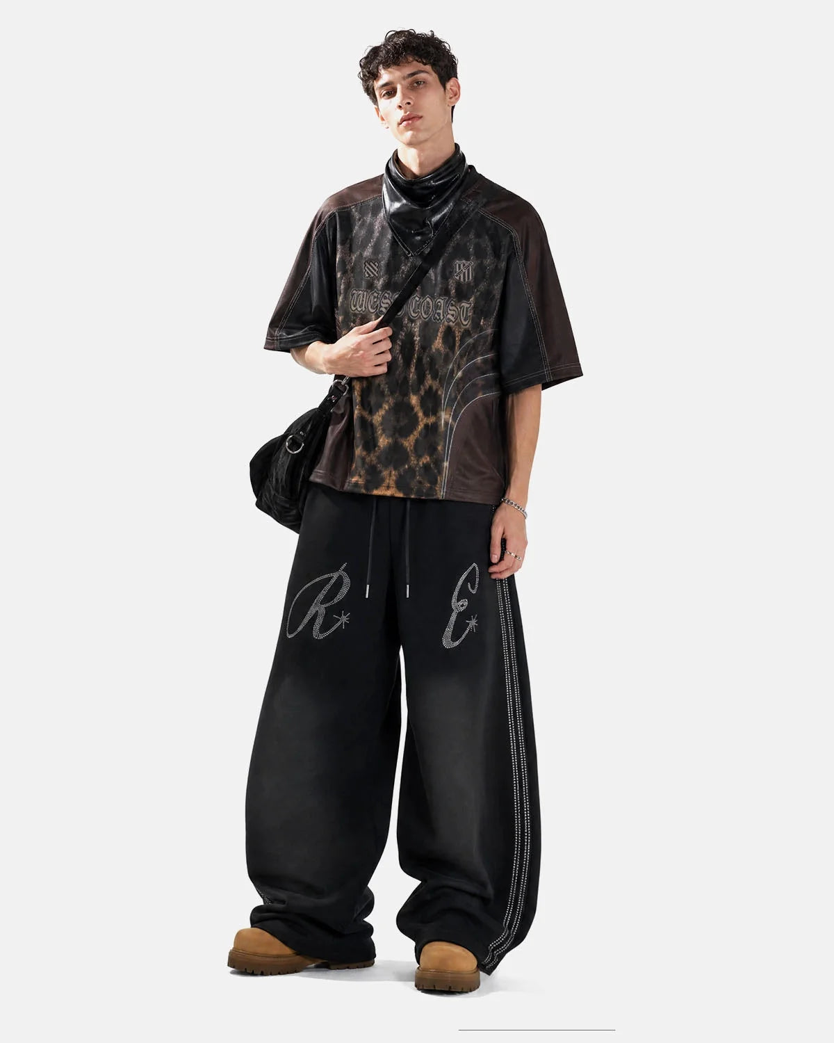 Omygoods Rhinestone Stripe Barrel Sweatpants