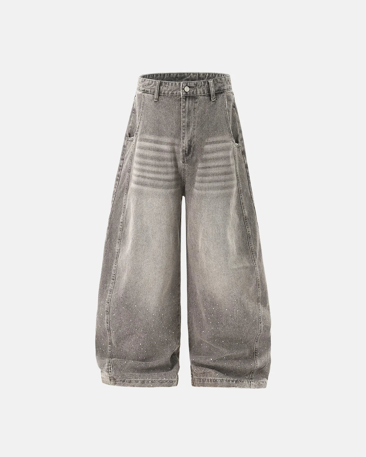 Omygoods Rhinestone Washed Barrel Jeans