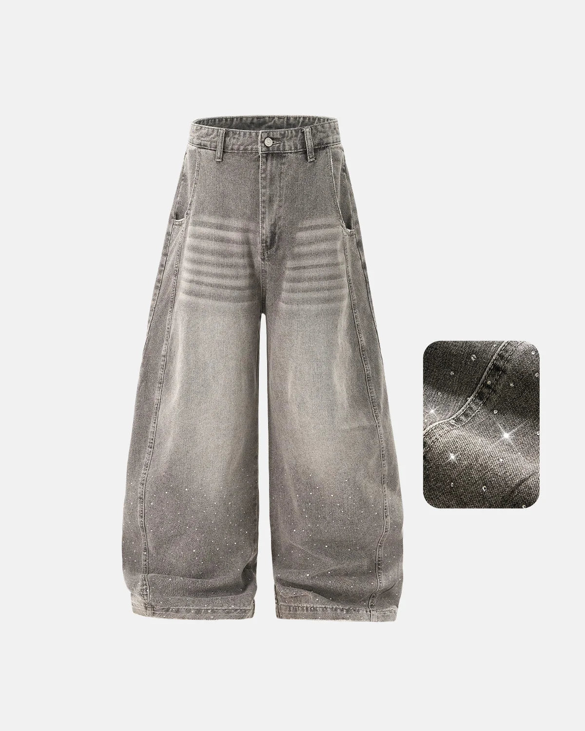 Omygoods Rhinestone Washed Barrel Jeans
