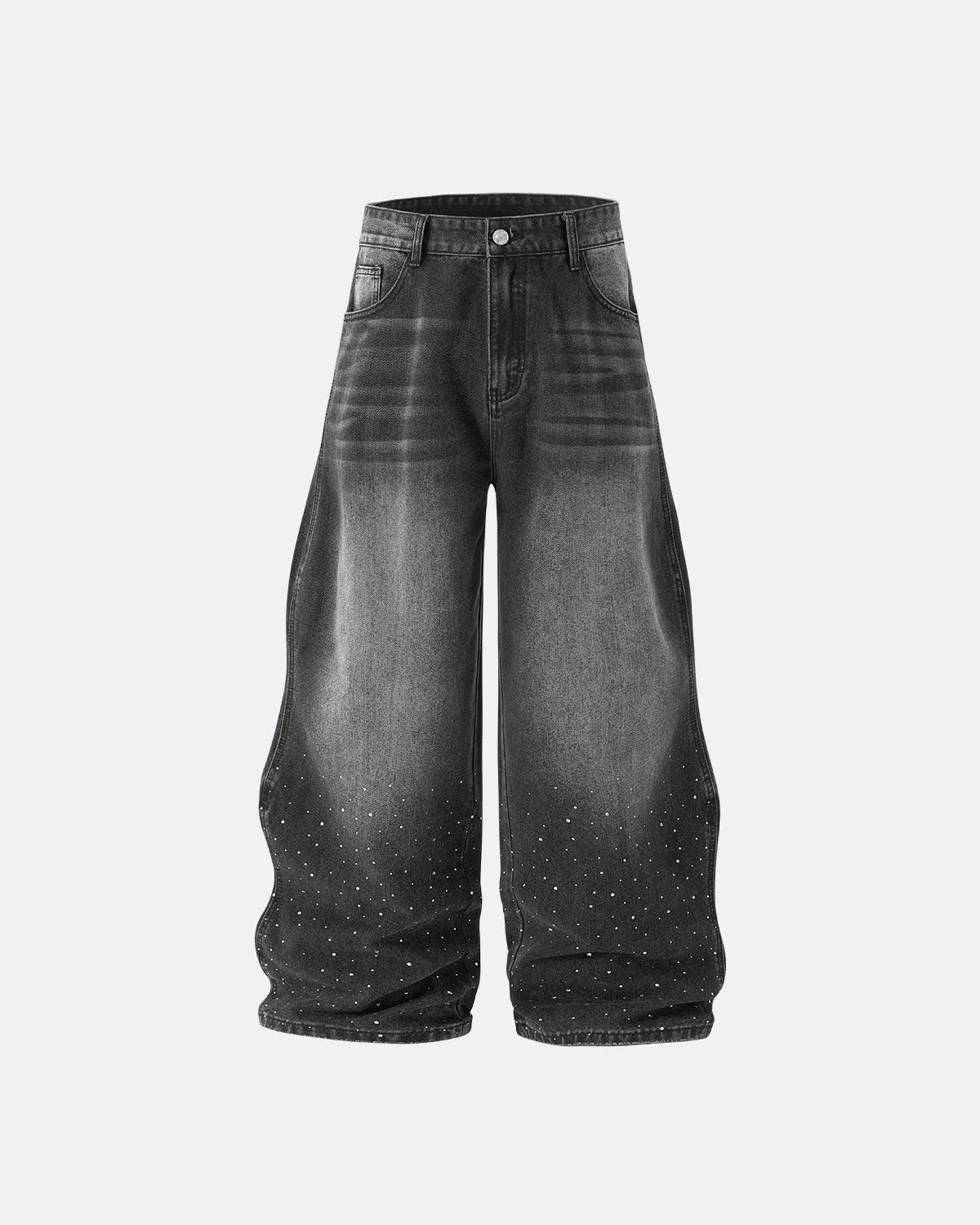 Omygoods Rhinestone Wavy Baggy Jeans