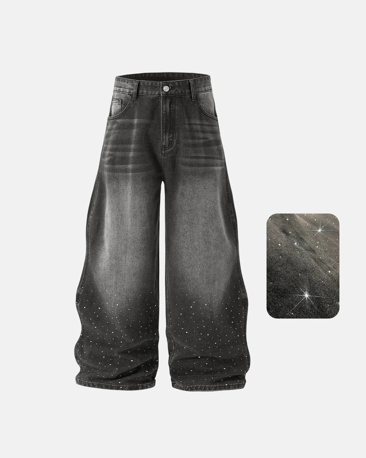 Omygoods Rhinestone Wavy Baggy Jeans
