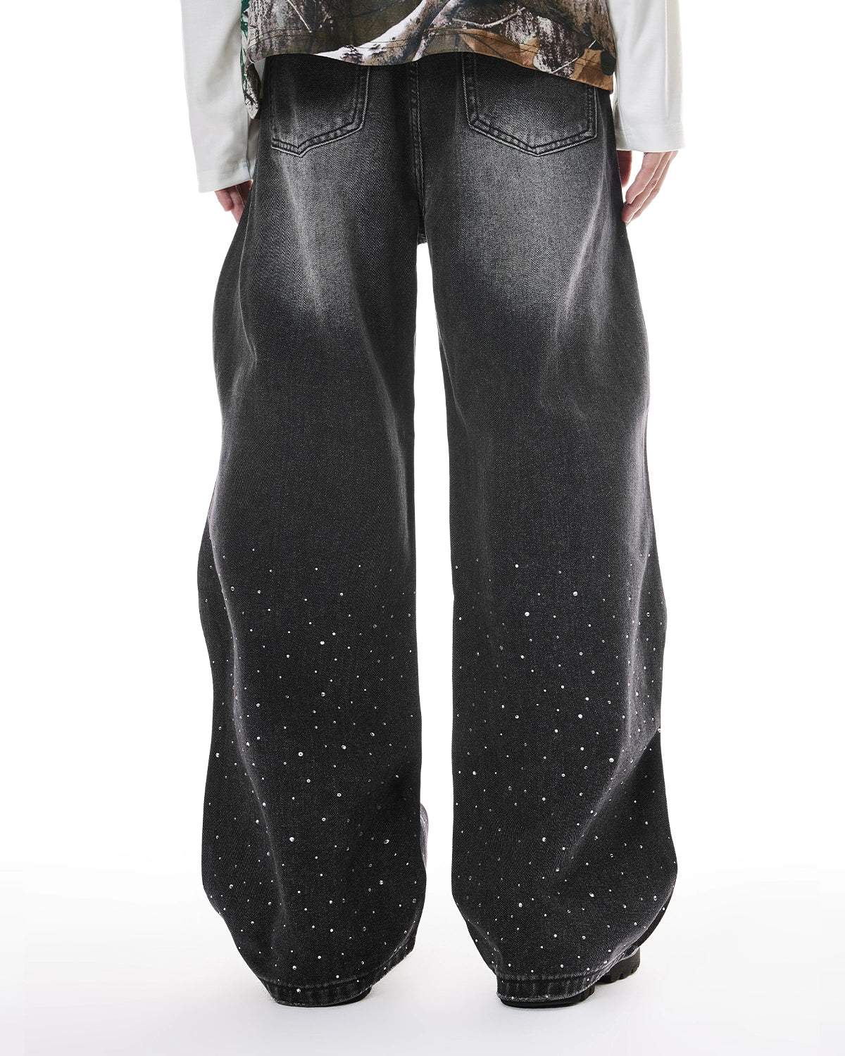 Omygoods Rhinestone Wavy Baggy Jeans