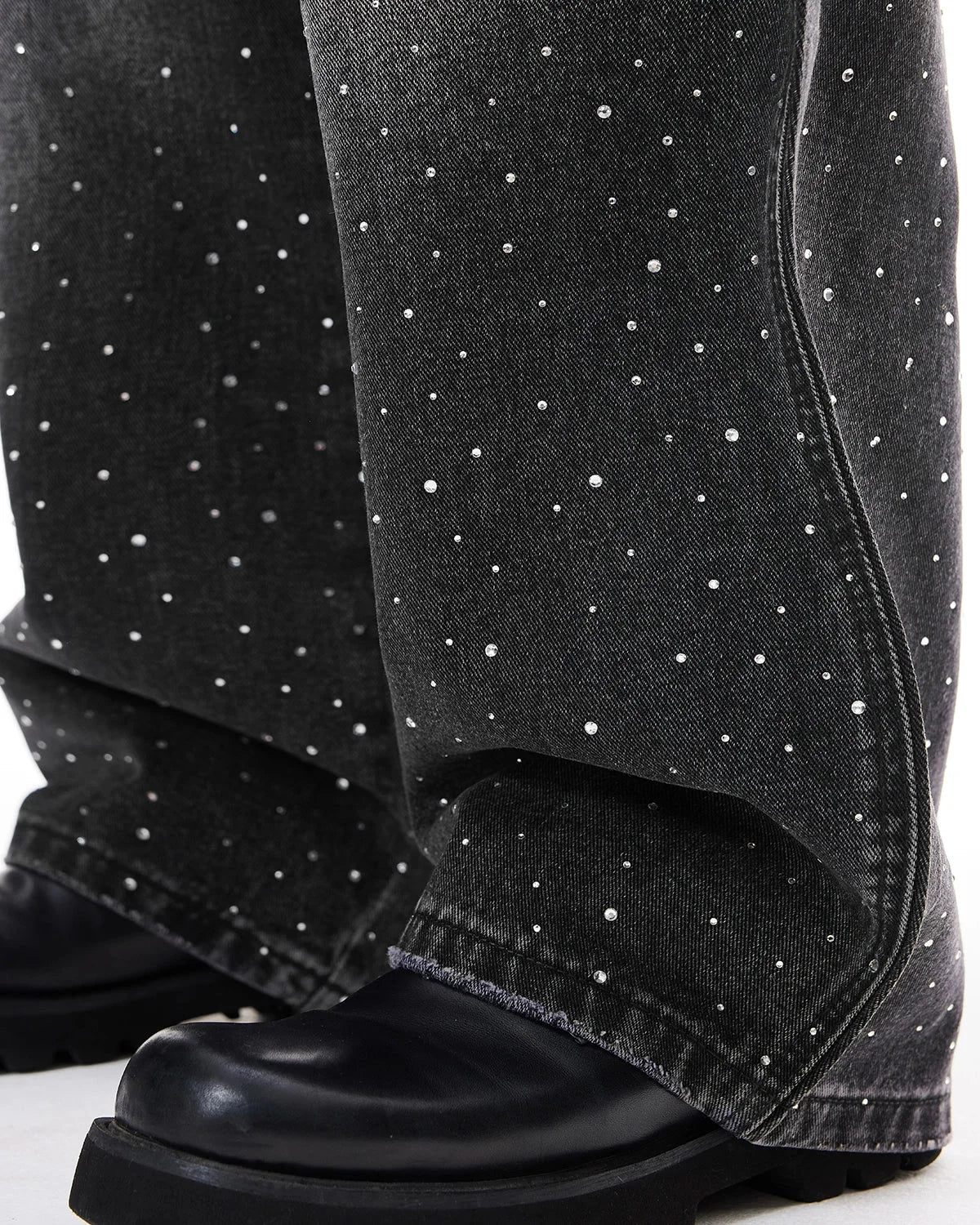 Omygoods Rhinestone Wavy Baggy Jeans