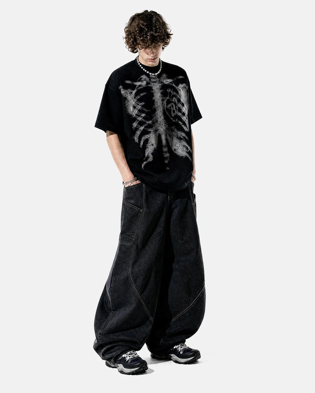 Omygoods Ribcage Graphic Waffle Boxy T-Shirt