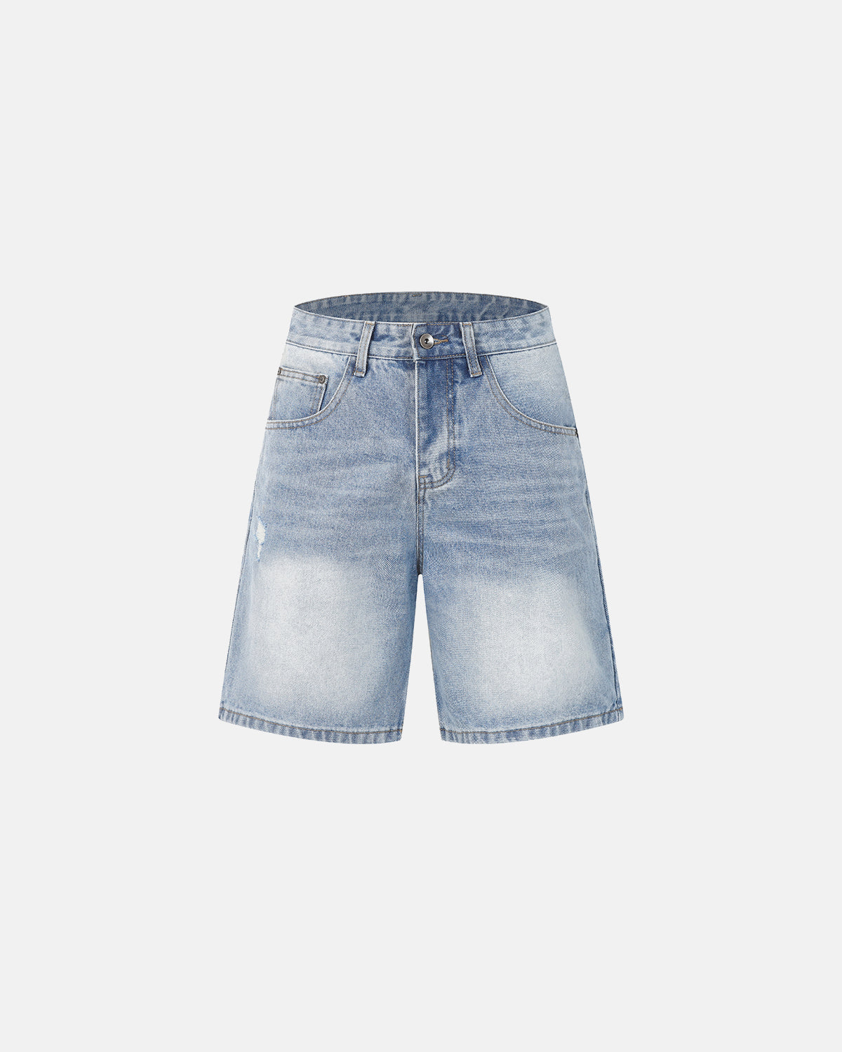 Omygoods Ripped Mid-Length Washed Denim Shorts