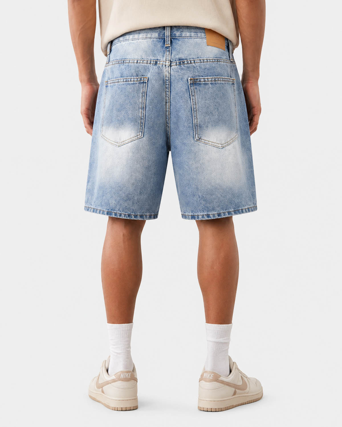 Omygoods Ripped Mid-Length Washed Denim Shorts