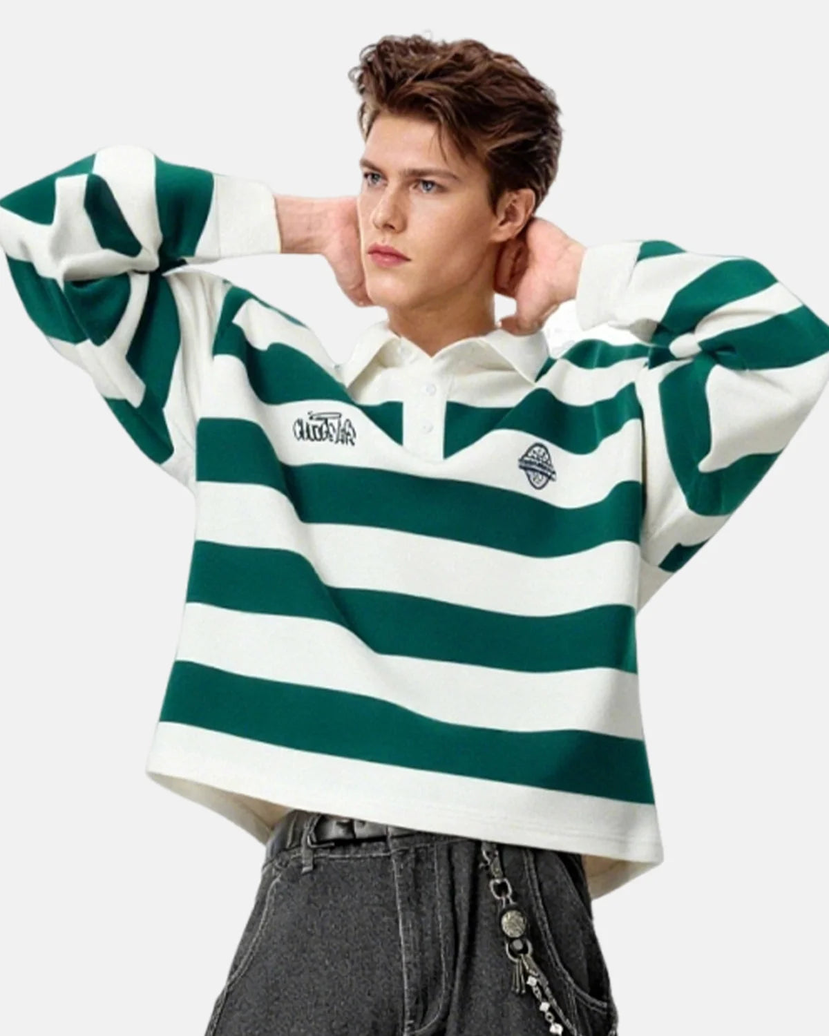 Omygoods Green Rugby Polo Shirt