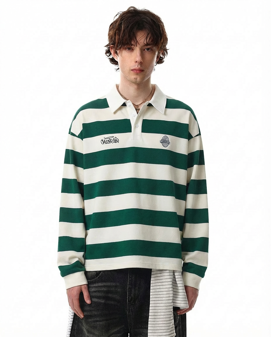 Omygoods Green Rugby Polo Shirt