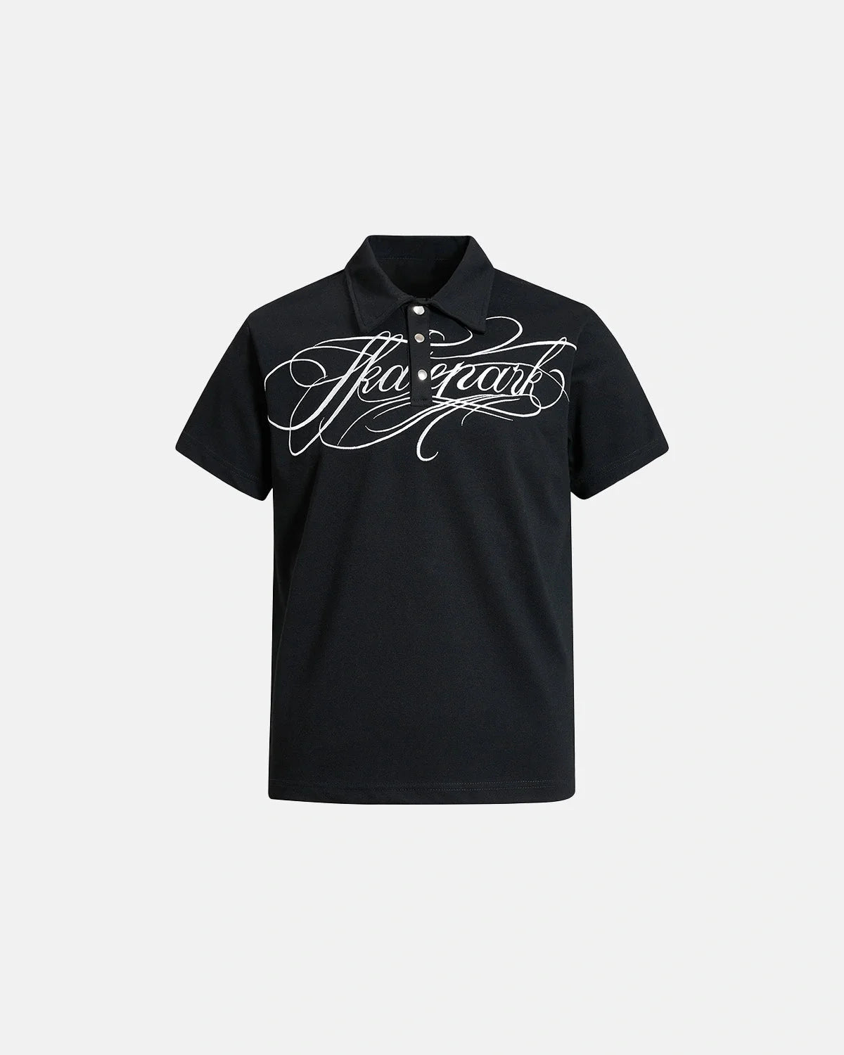 Omygoods Black Script Embroidered Polo T-Shirt