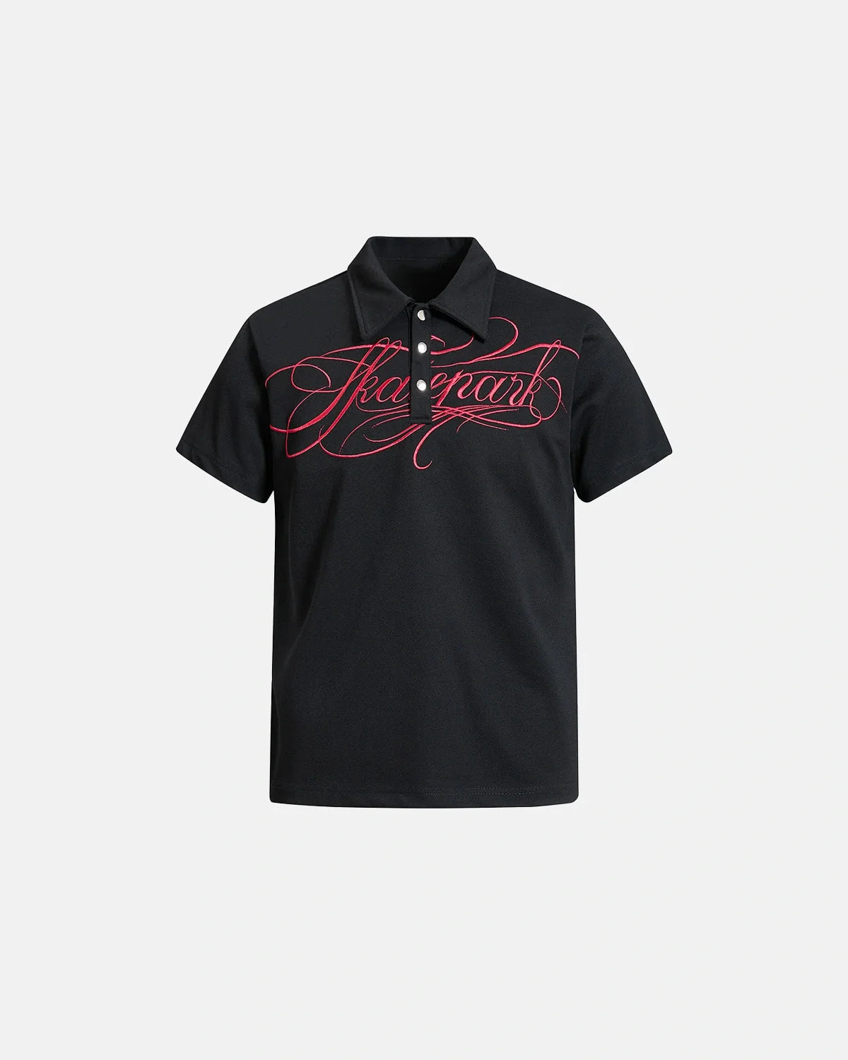 Omygoods Black Script Embroidered Polo T-Shirt