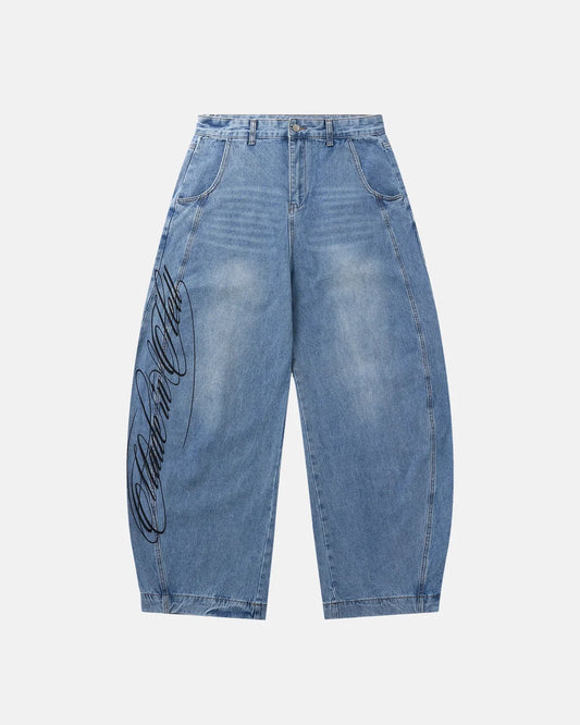 Omygoods Script Graphic Barrel Jeans
