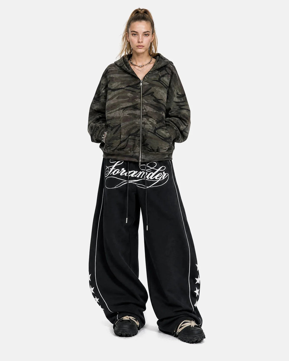 Omygoods Script Graphic Barrel Sweatpants