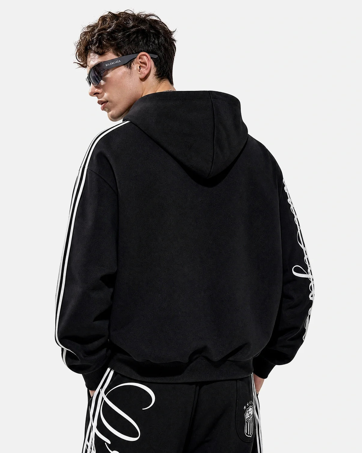 Omygoods Script Graphic Boxy Zip Up Hoodie