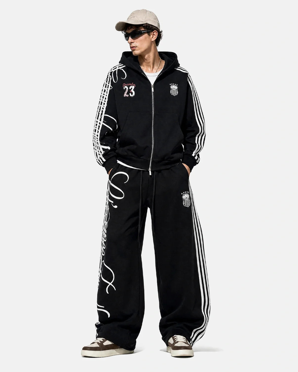 Omygoods Script Graphic Boxy Zip Up Hoodie