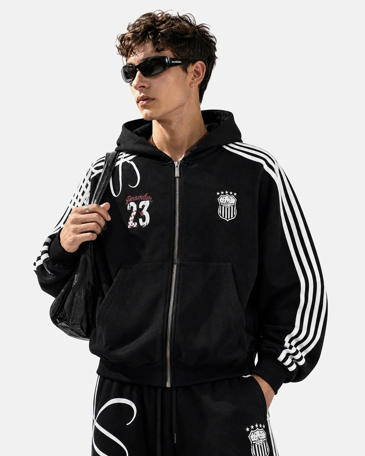 Omygoods Script Graphic Boxy Zip Up Hoodie