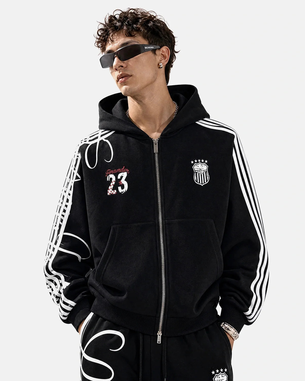 Omygoods Script Graphic Boxy Zip Up Hoodie
