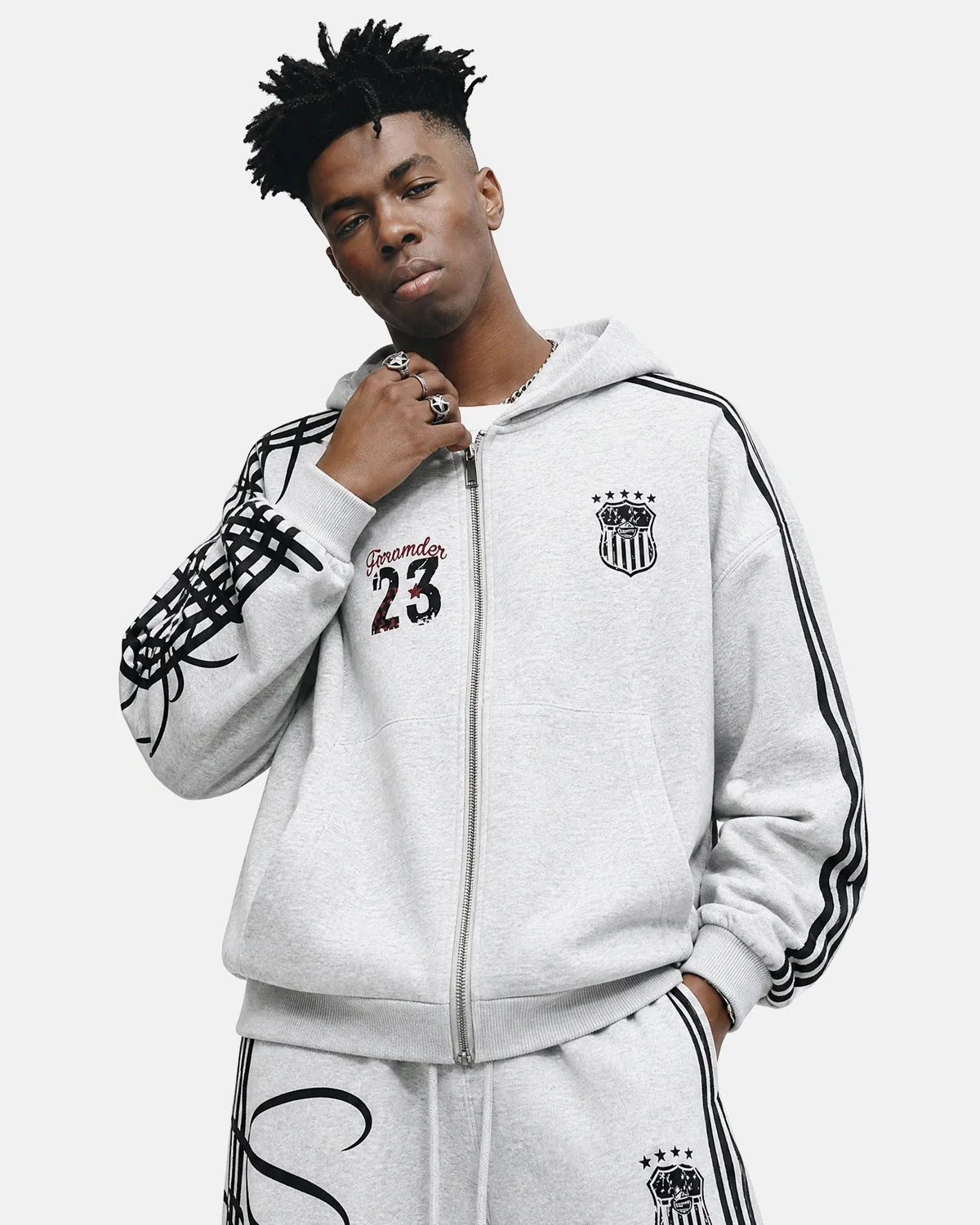 Omygoods Script Graphic Boxy Zip Up Hoodie