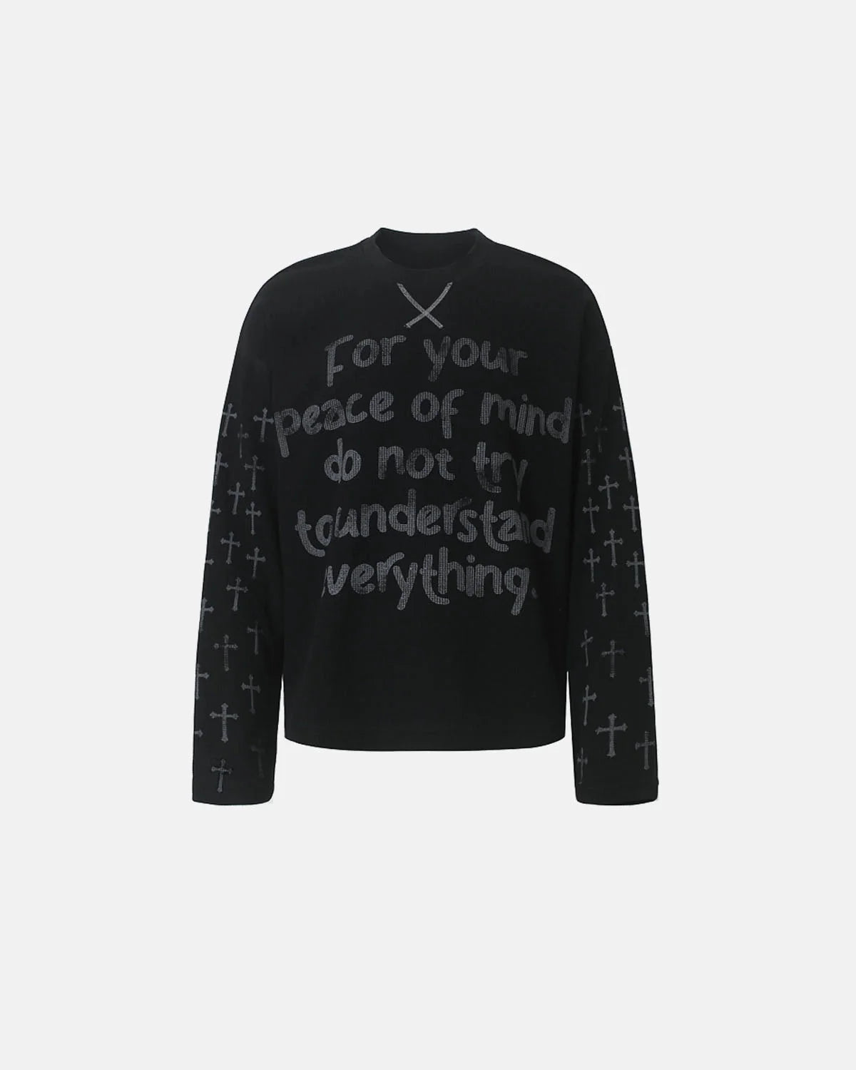Omygoods Script Graphic Waffle Long Sleeve T-Shirt