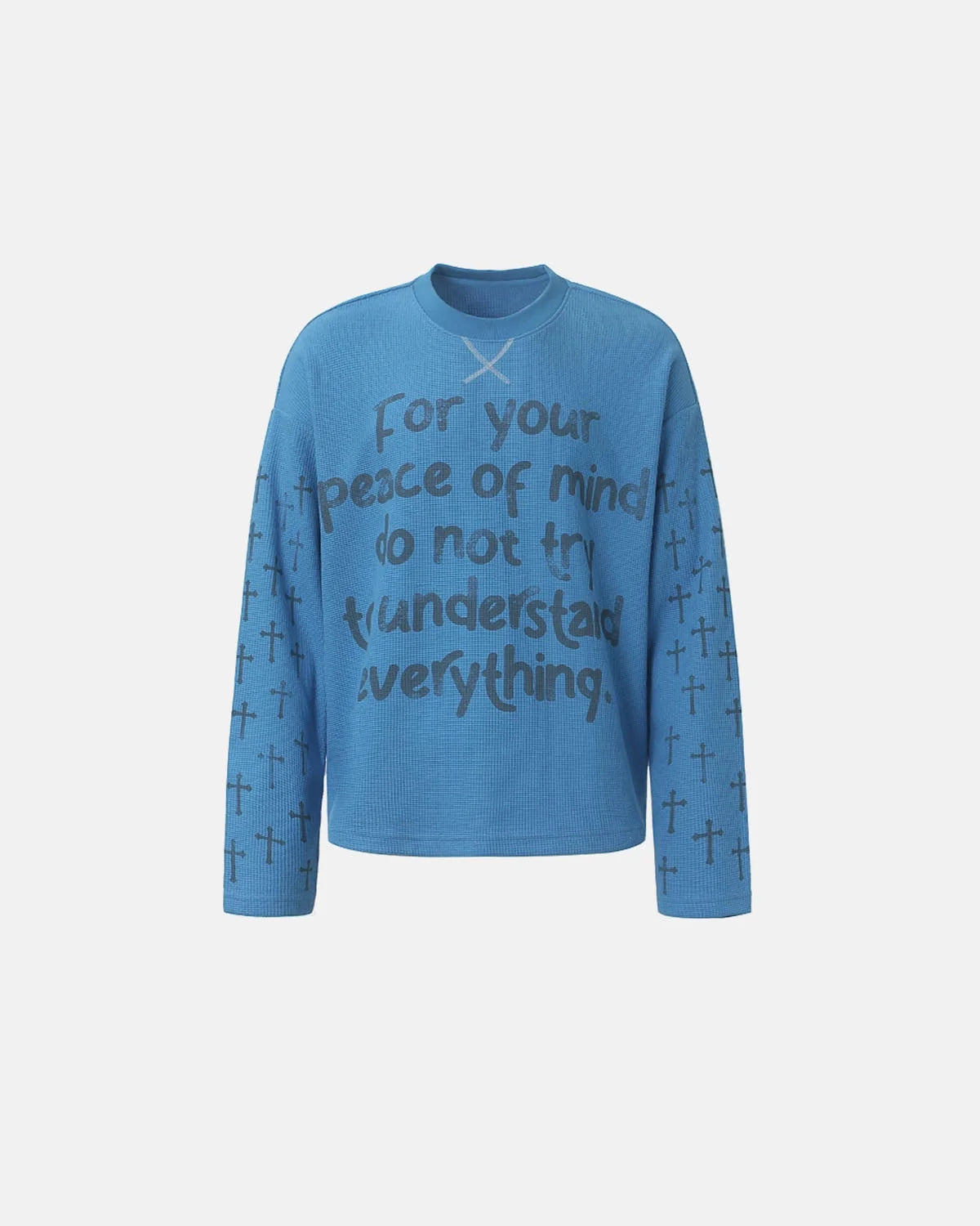 Omygoods Script Graphic Waffle Long Sleeve T-Shirt