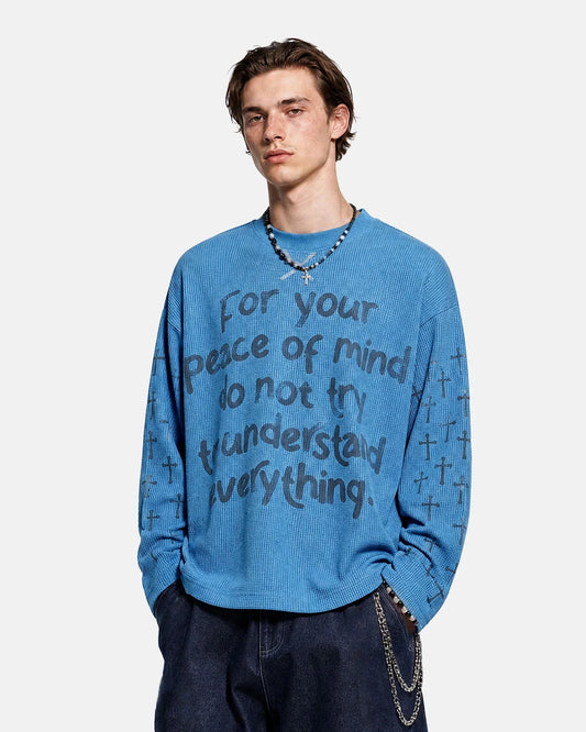 Omygoods Script Graphic Waffle Long Sleeve T-Shirt