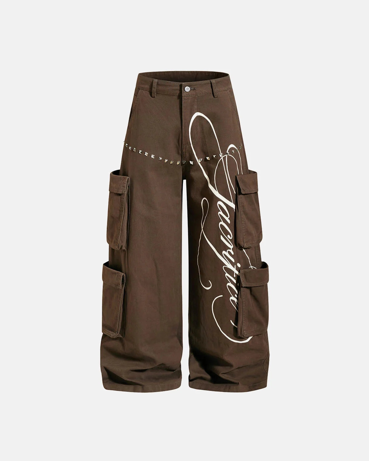 Omygoods Script Graphic Wide Leg Cargo Pants